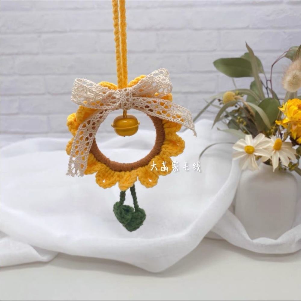 Car Mirror Hanging Accessories, sunflower craft yarns kit, diy, 3 pieces